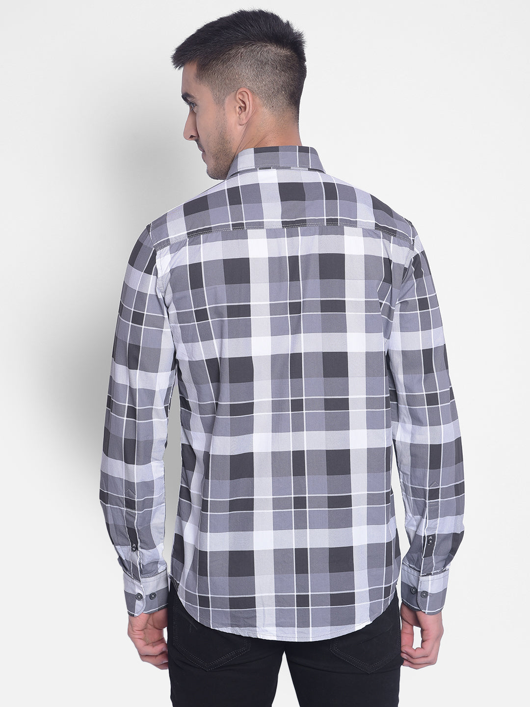 Grey Checked Shirt-Men Jeans-Crimsoune Club