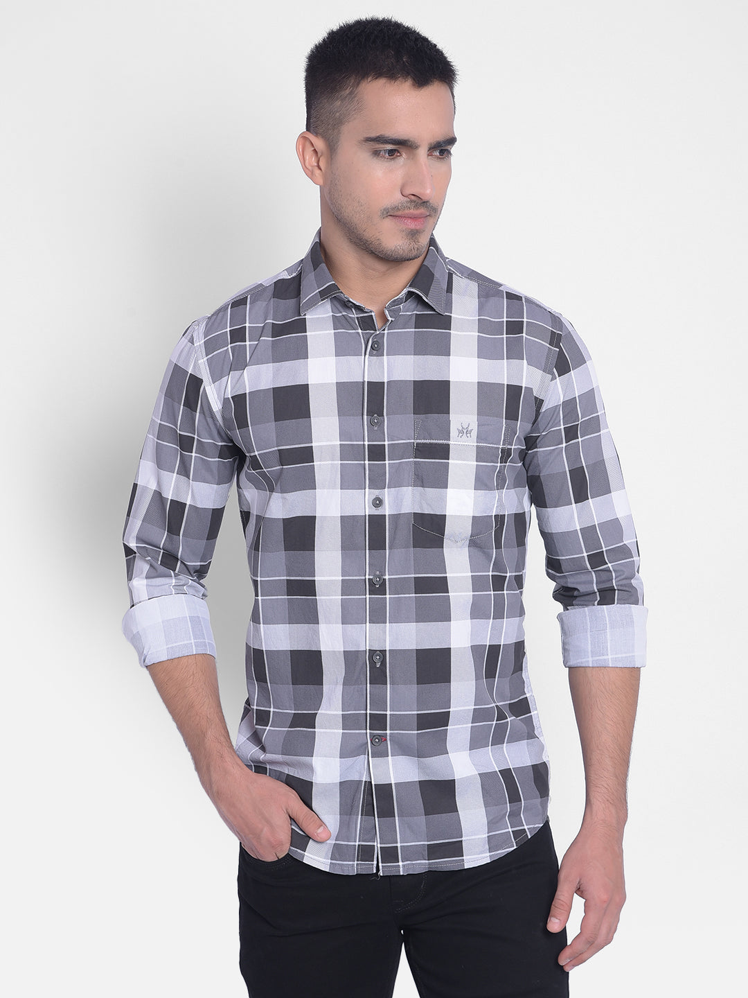 Grey Checked Shirt-Men Jeans-Crimsoune Club