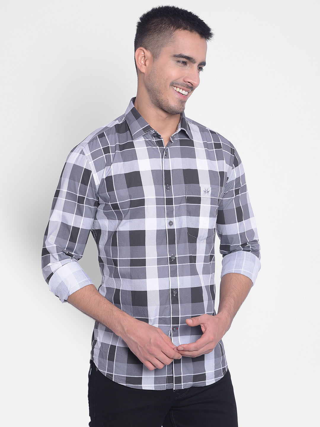 Grey Checked Shirt-Men Jeans-Crimsoune Club
