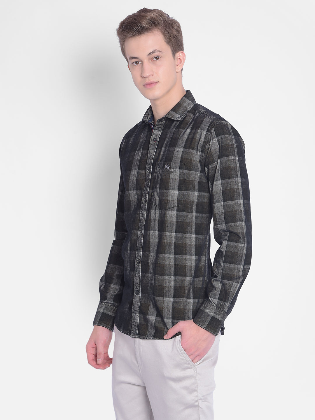 Multicolor Checked Corduroy Shirt-Men Shirts-Crimsoune Club