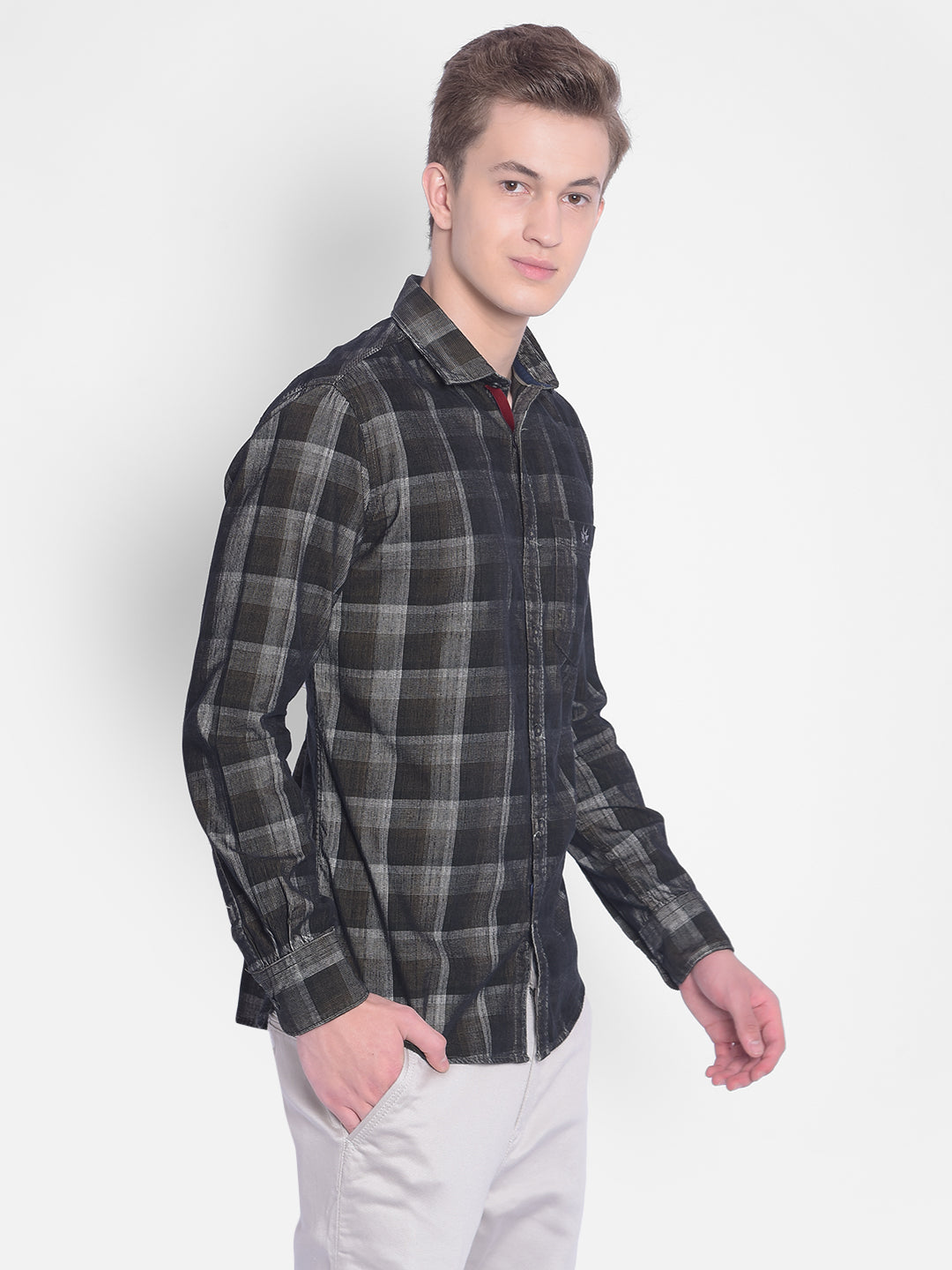Multicolor Checked Corduroy Shirt-Men Shirts-Crimsoune Club