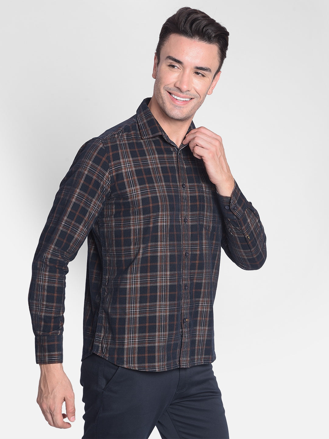 Brown Checked Shirt-Men shirts-Crimsoune Club