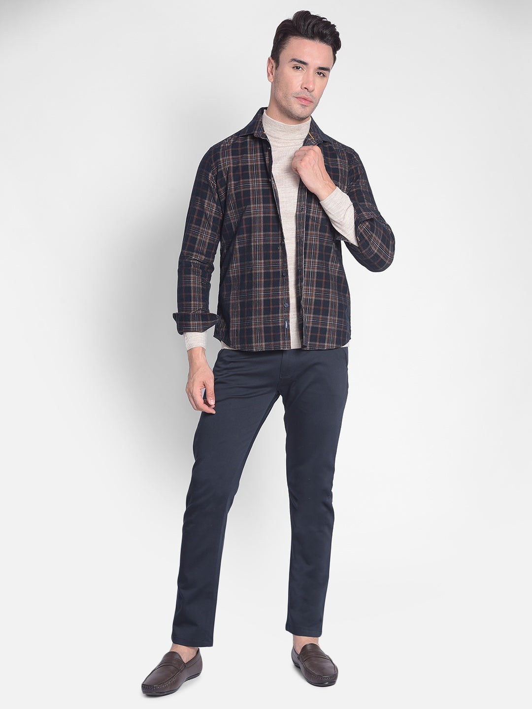 Brown Checked Shirt-Men shirts-Crimsoune Club