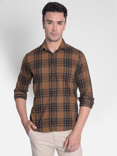 Brown Checked Shirt-Men shirts-Crimsoune Club