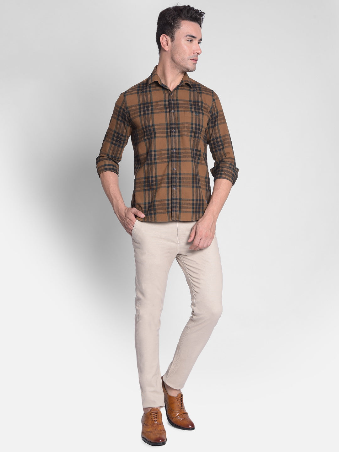 Brown Checked Shirt-Men shirts-Crimsoune Club