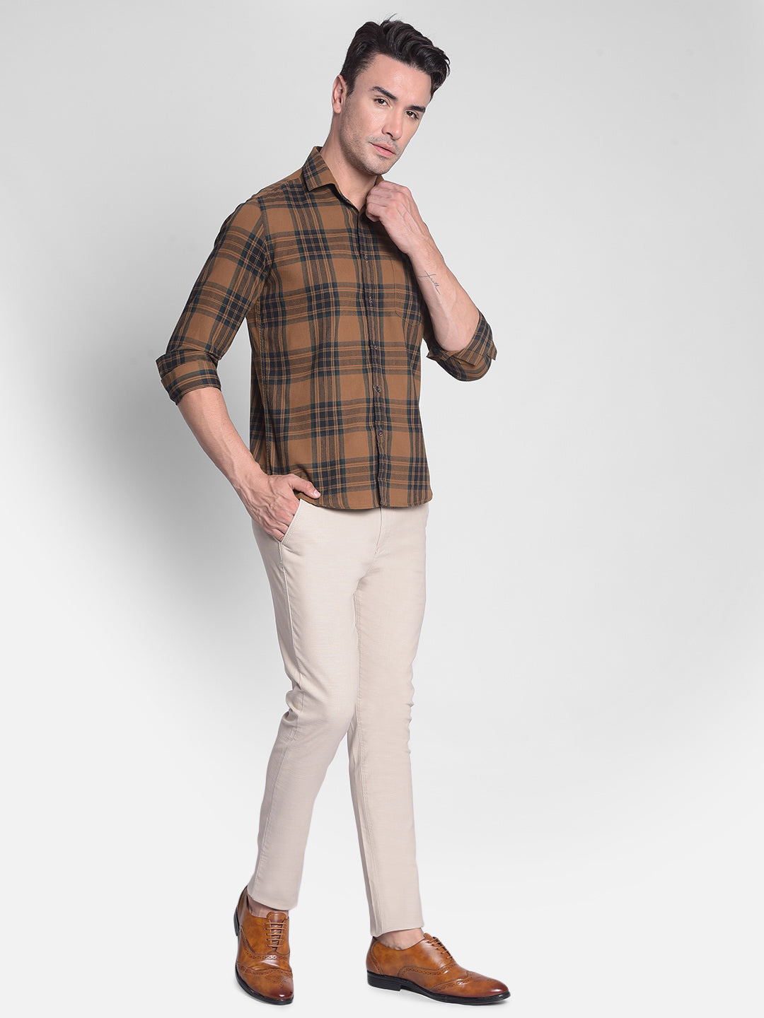 Brown Checked Shirt-Men shirts-Crimsoune Club