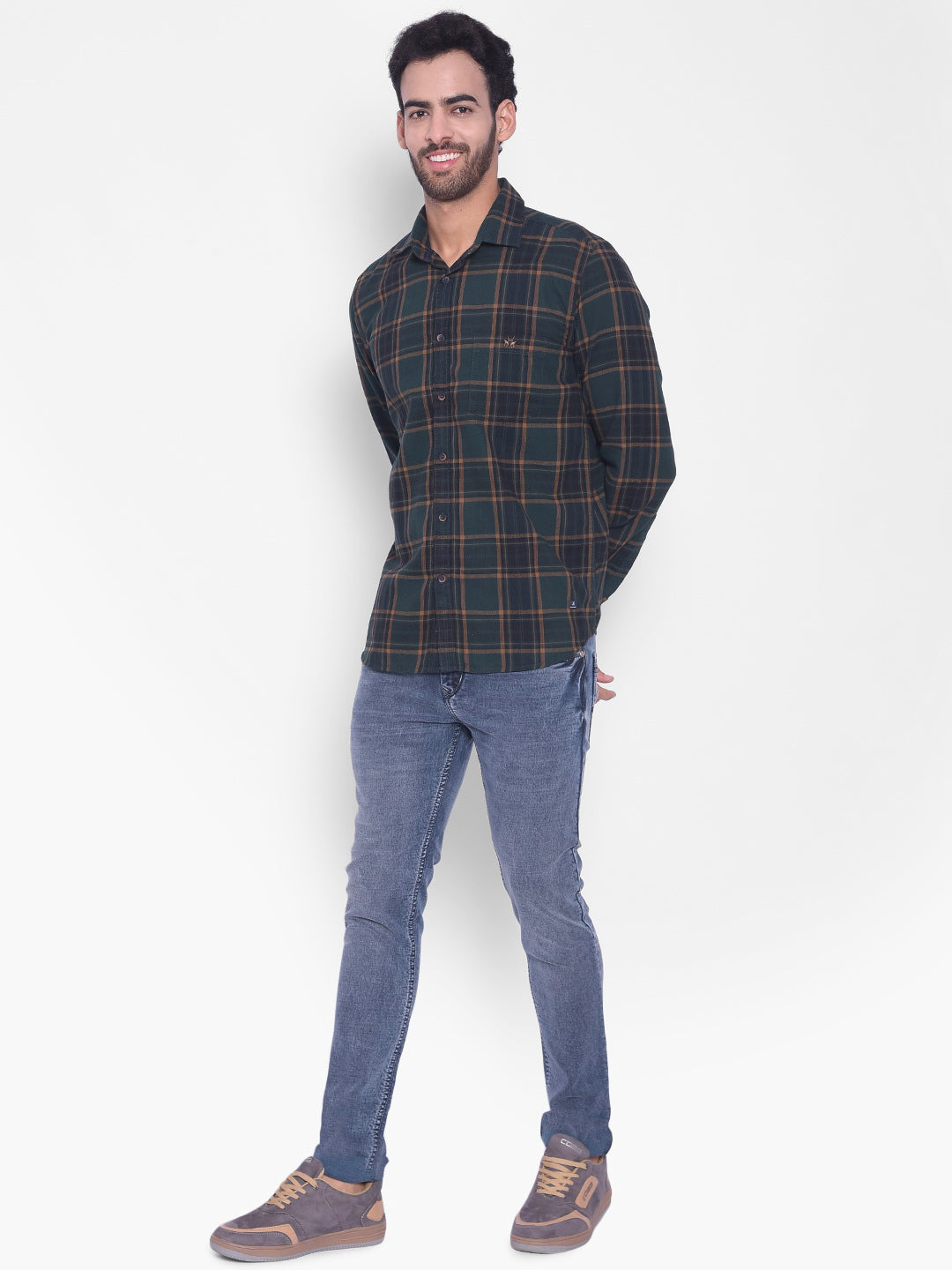 Green Checked Corduroy Shirt-Mens Shirts-Crimsoune Club