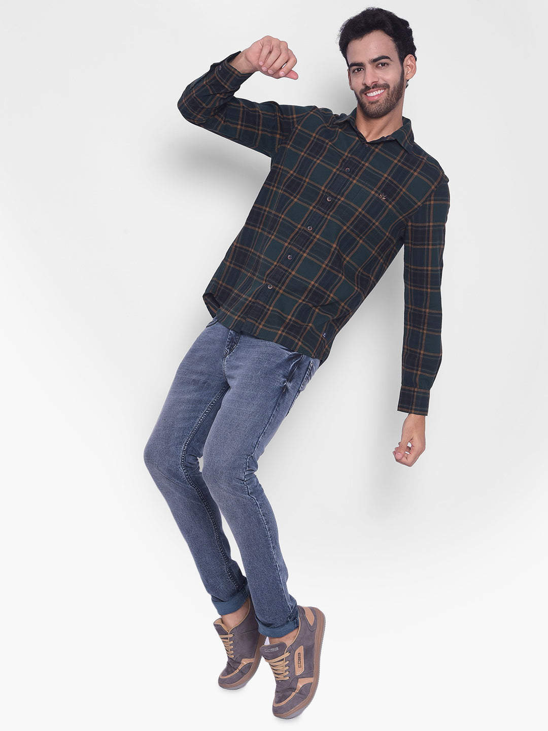 Green Checked Corduroy Shirt-Mens Shirts-Crimsoune Club