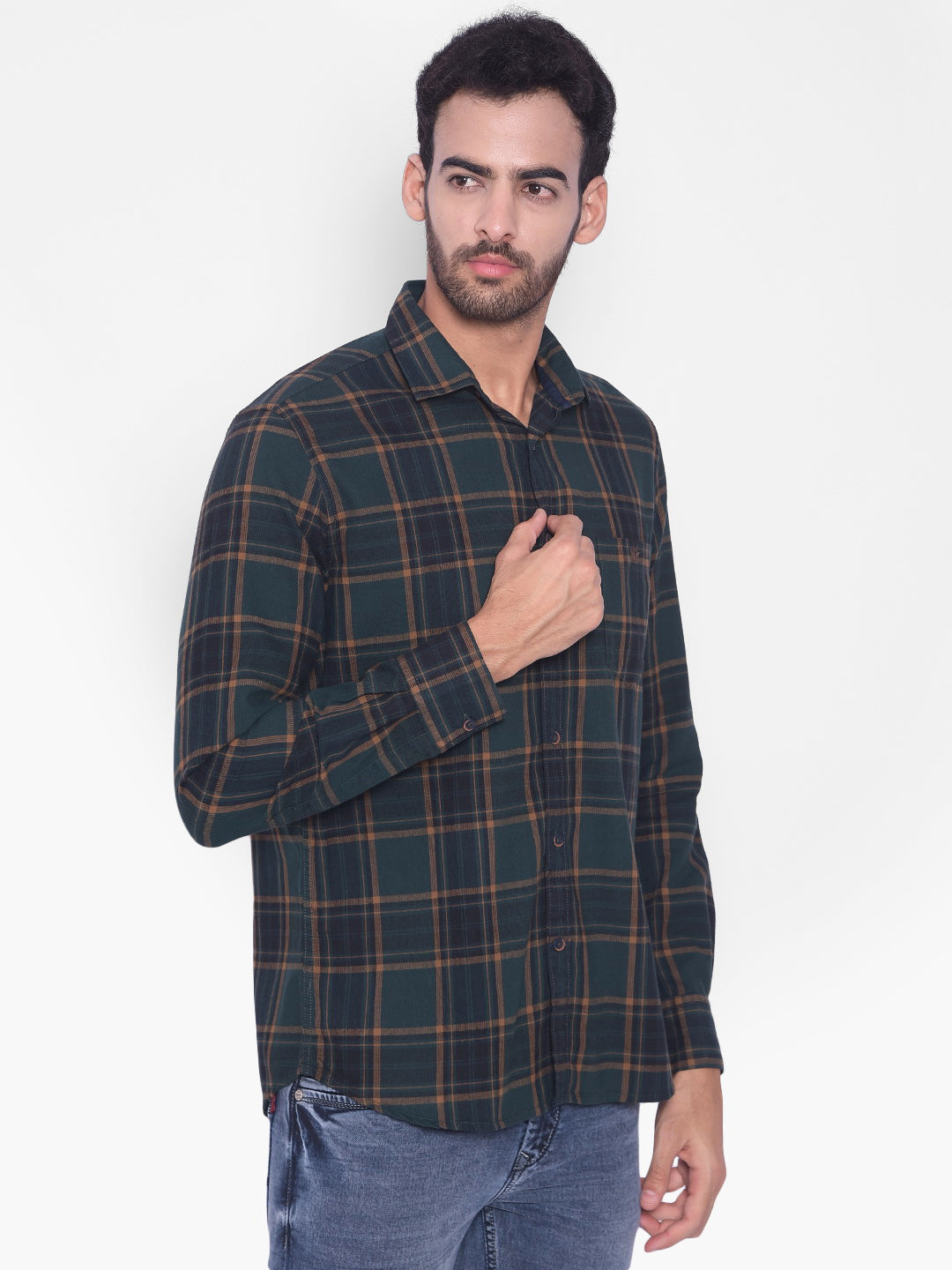 Green Checked Corduroy Shirt-Mens Shirts-Crimsoune Club