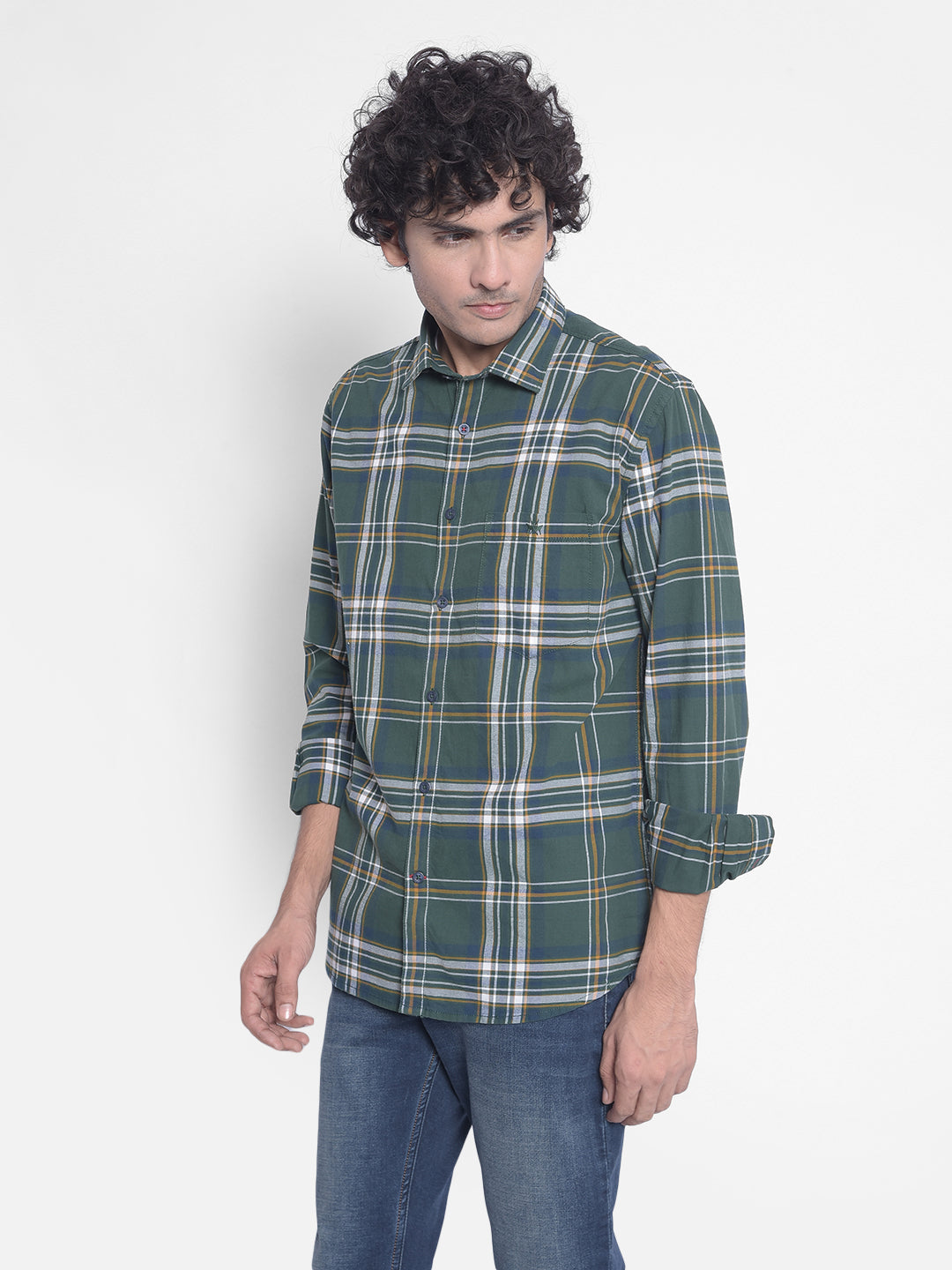 Green Checked Shirt-Men Shirts-Crimsoune Club