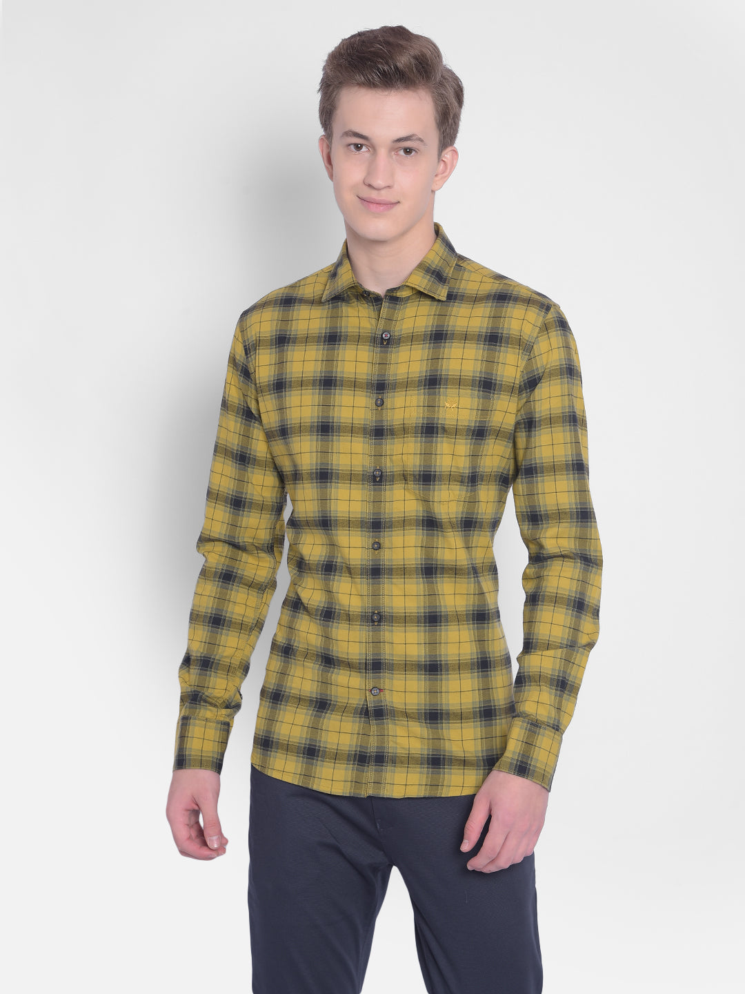 Yellow Checked Shirt-Men Shirts-Crimsoune Club