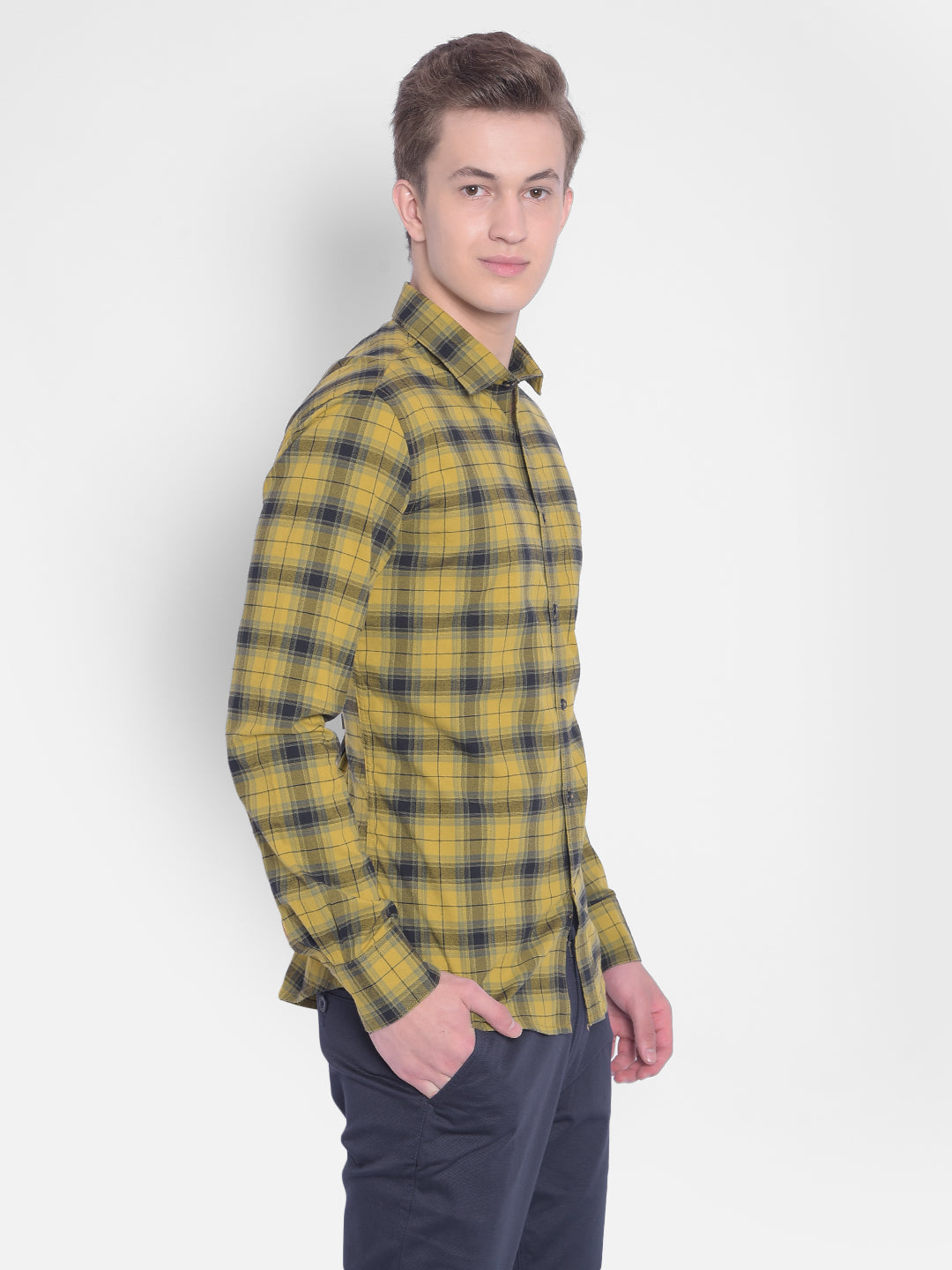Yellow Checked Shirt-Men Shirts-Crimsoune Club