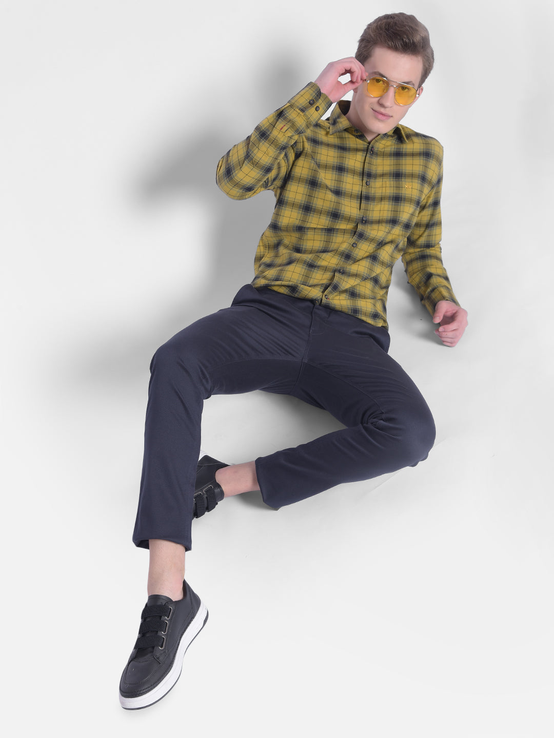 Yellow Checked Shirt-Men Shirts-Crimsoune Club