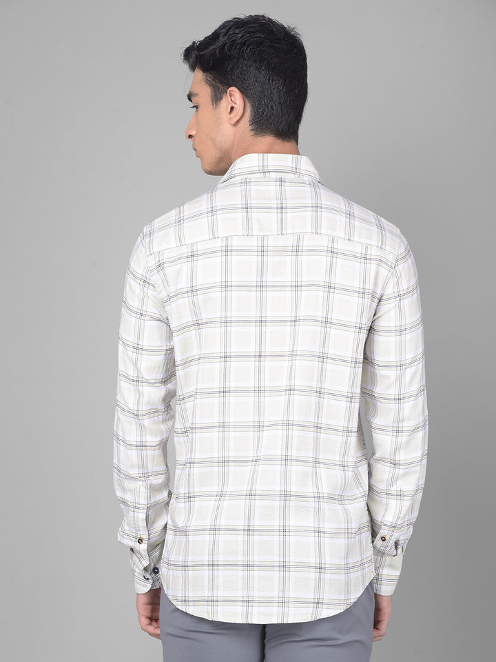 Off White Checked Shirt-Men Shirts-Crimsoune Club