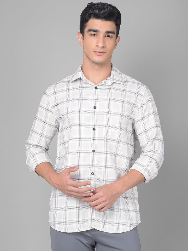 Off White Checked Shirt-Men Shirts-Crimsoune Club