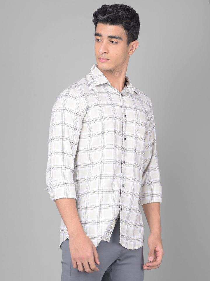 Off White Checked Shirt-Men Shirts-Crimsoune Club