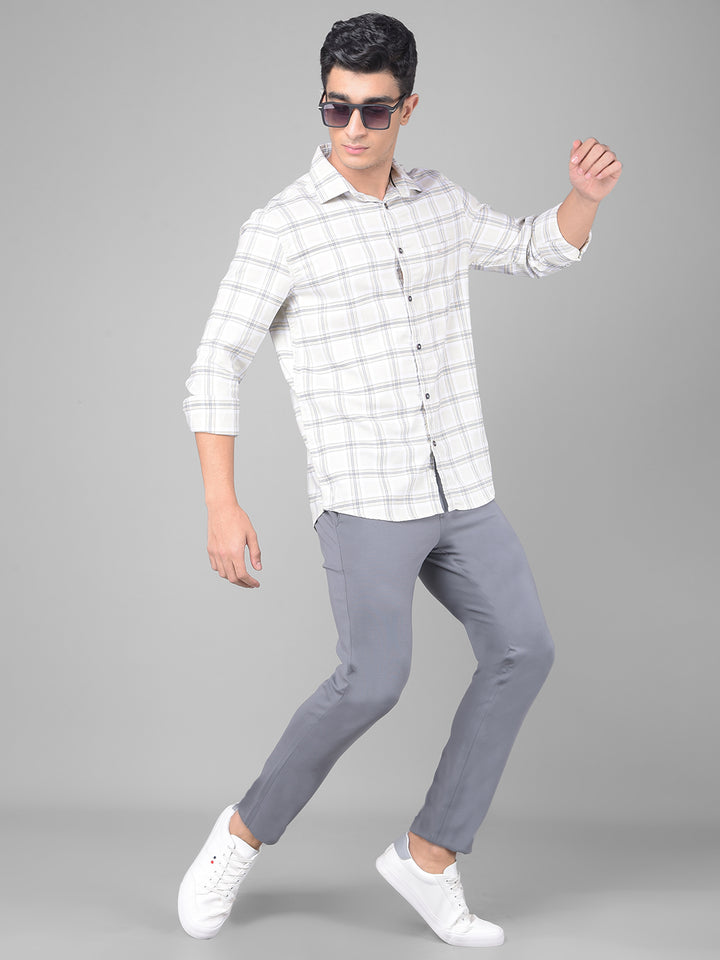 Off White Checked Shirt-Men Shirts-Crimsoune Club