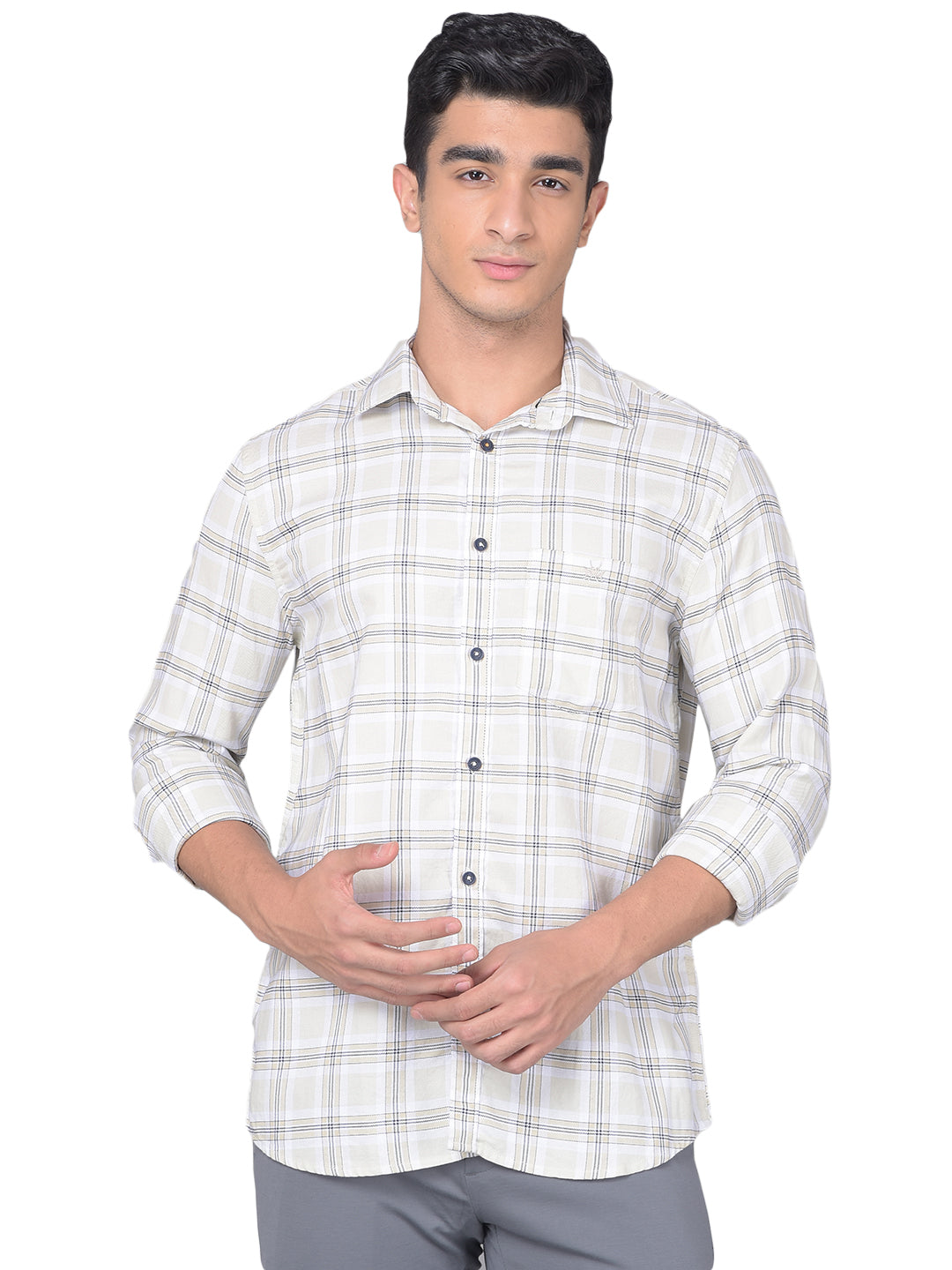 Off White Checked Shirt-Men Shirts-Crimsoune Club