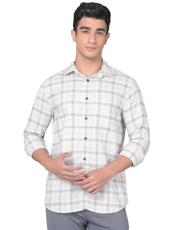 Off White Checked Shirt-Men Shirts-Crimsoune Club