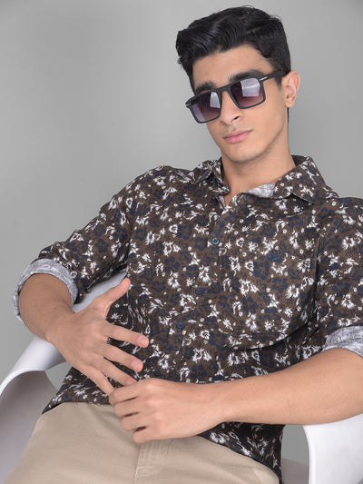 Brown Floral Shirt-Men Shirts-Crimsoune Club