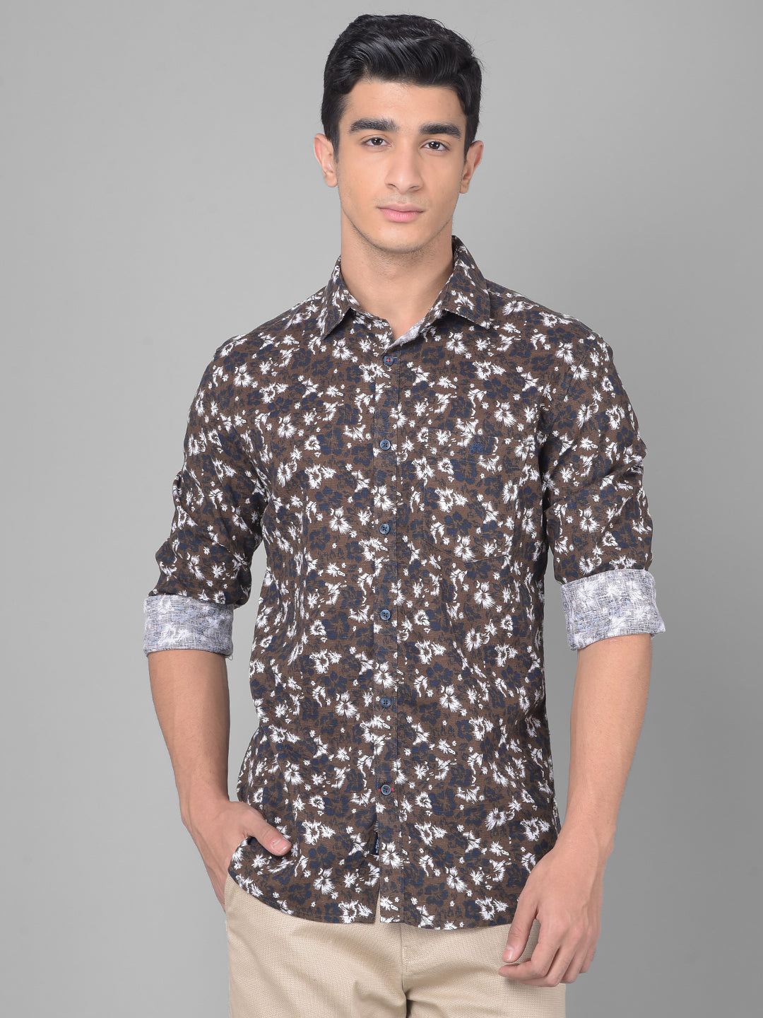 Brown Floral Shirt-Men Shirts-Crimsoune Club