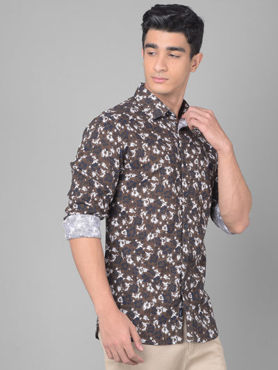 Brown Floral Shirt-Men Shirts-Crimsoune Club