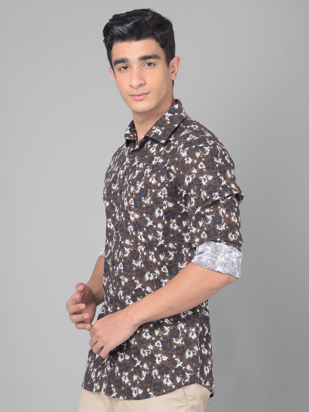 Brown Floral Shirt-Men Shirts-Crimsoune Club