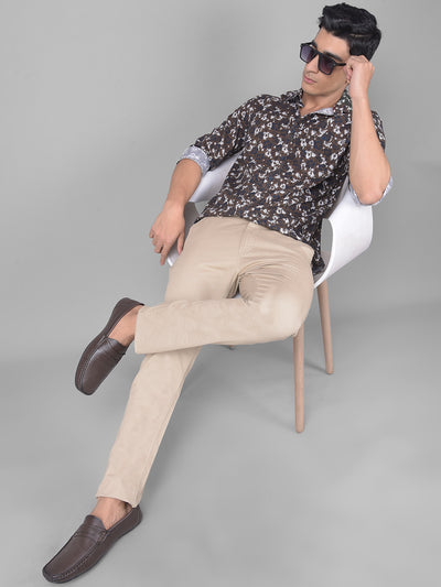 Brown Floral Shirt-Men Shirts-Crimsoune Club