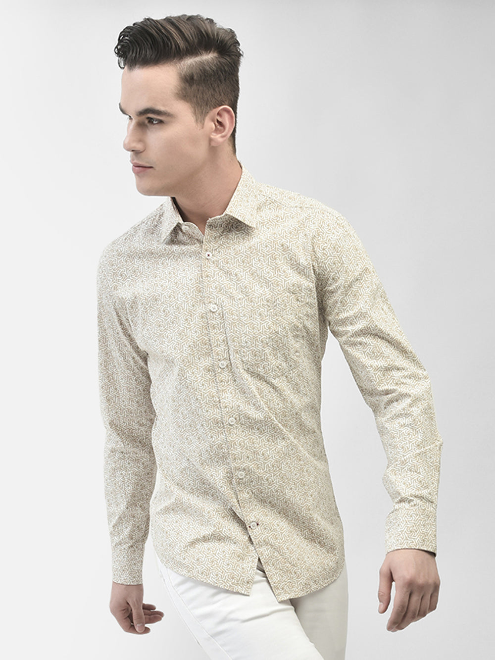 Beige Printed Shirt-Men Shirts-Crimsoune Club