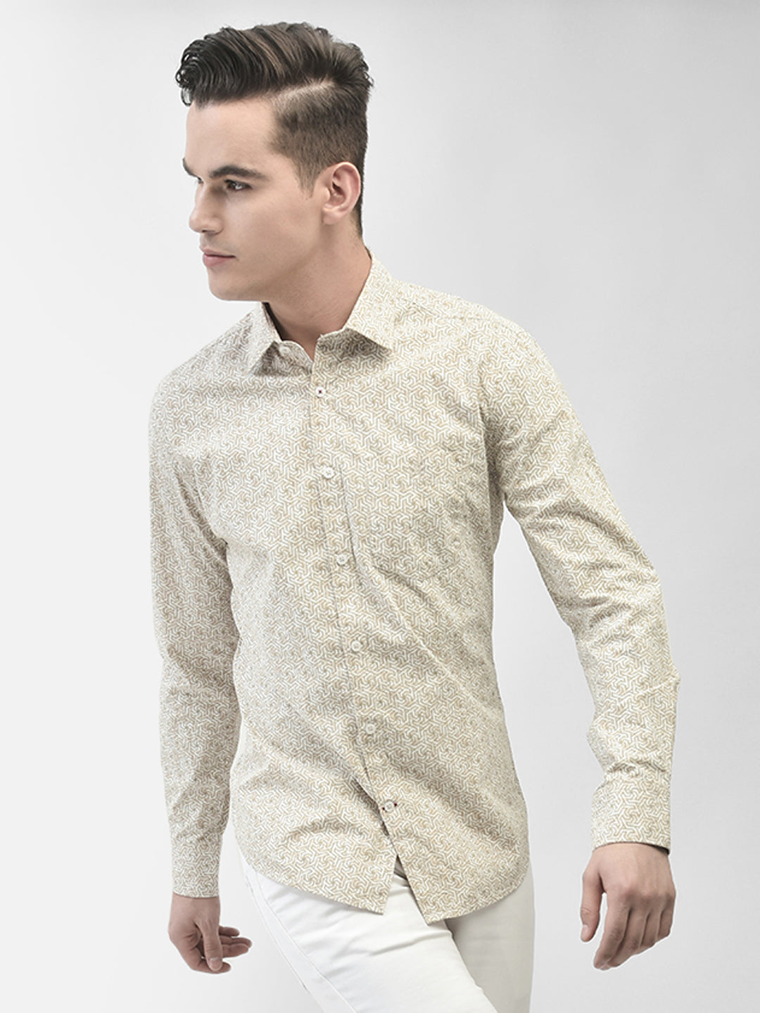 Beige Printed Shirt-Men Shirts-Crimsoune Club