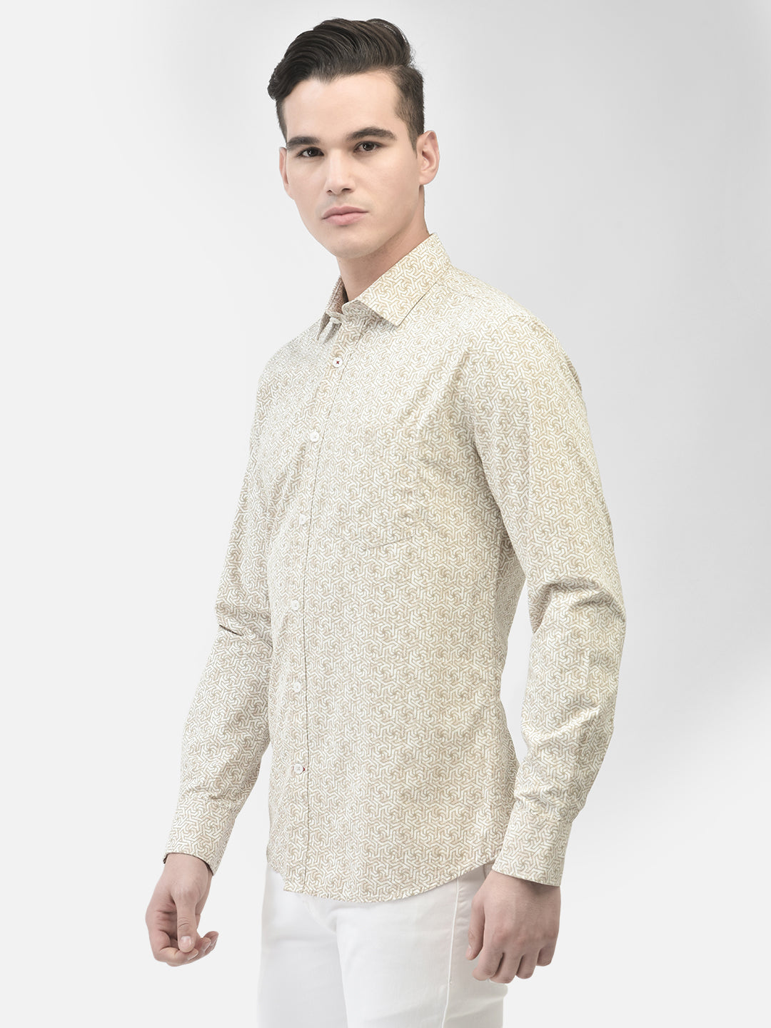 Beige Printed Shirt-Men Shirts-Crimsoune Club