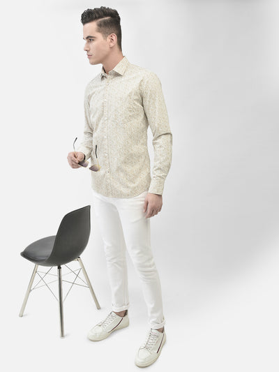 Beige Printed Shirt-Men Shirts-Crimsoune Club