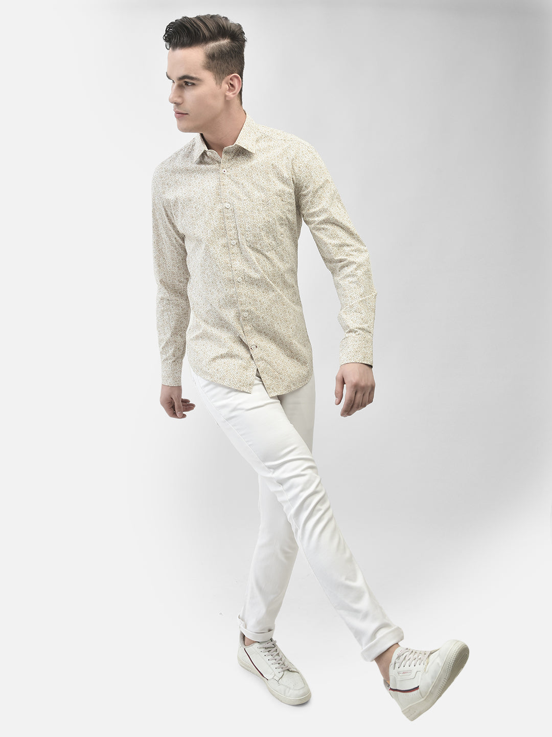 Beige Printed Shirt-Men Shirts-Crimsoune Club