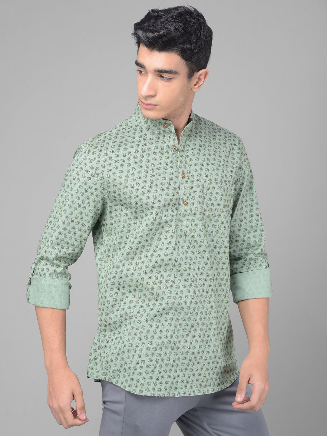 Olive Printed Kurta-Men Kurtas-Crimsoune Club