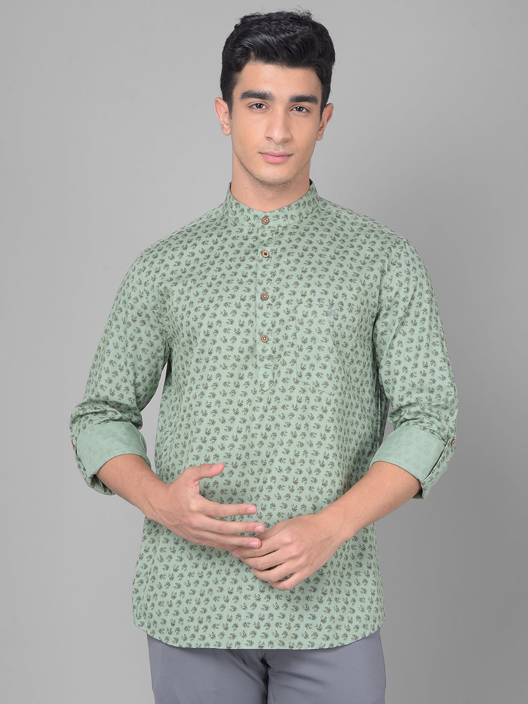 Olive Printed Kurta-Men Kurtas-Crimsoune Club