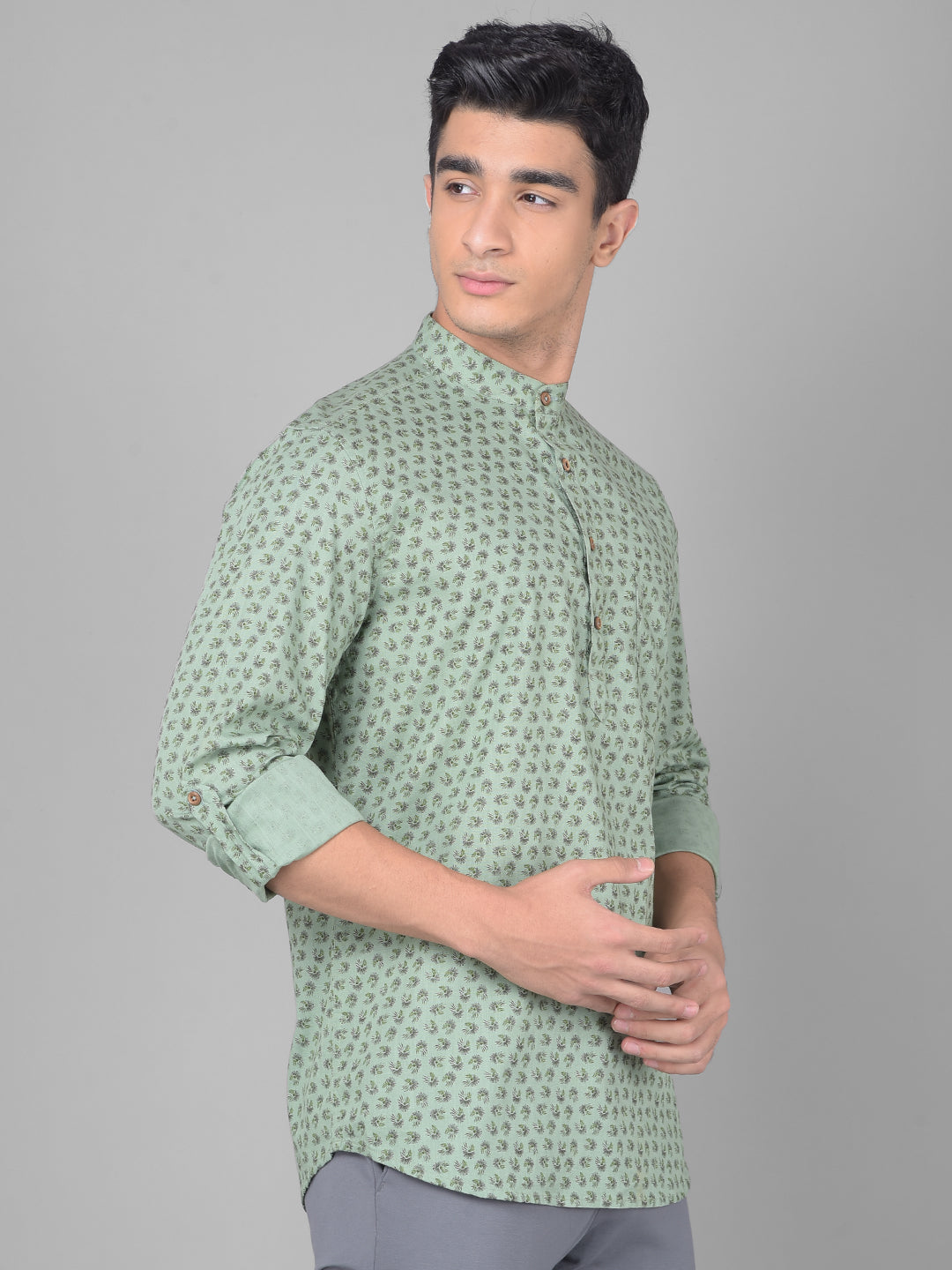 Olive Printed Kurta-Men Kurtas-Crimsoune Club