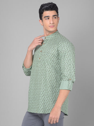 Olive Printed Kurta-Men Kurtas-Crimsoune Club