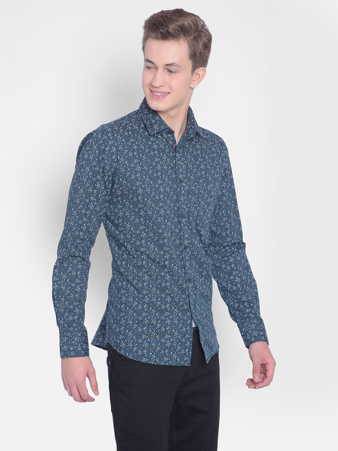 Blue Floral Shirt-Men Shirts-Crimsoune Club