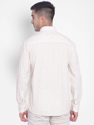 Cream Printed Shirt-Men Jeans-Crimsoune Club