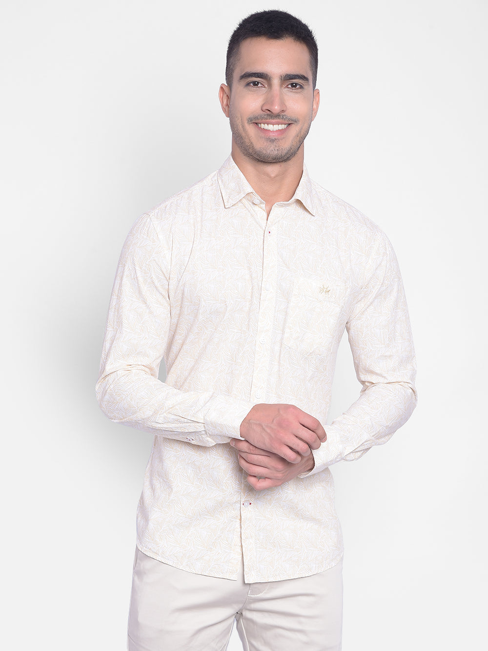 Cream Printed Shirt-Men Jeans-Crimsoune Club