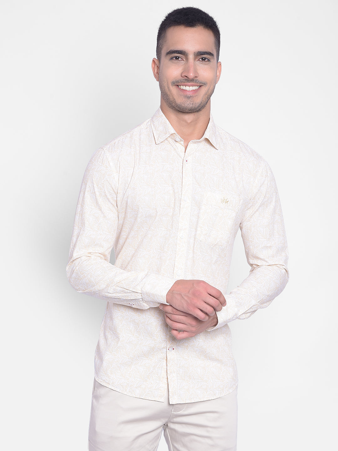 Cream Printed Shirt-Men Jeans-Crimsoune Club