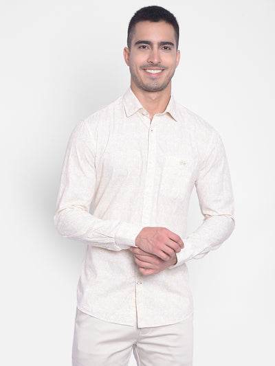 Cream Printed Shirt-Men Jeans-Crimsoune Club