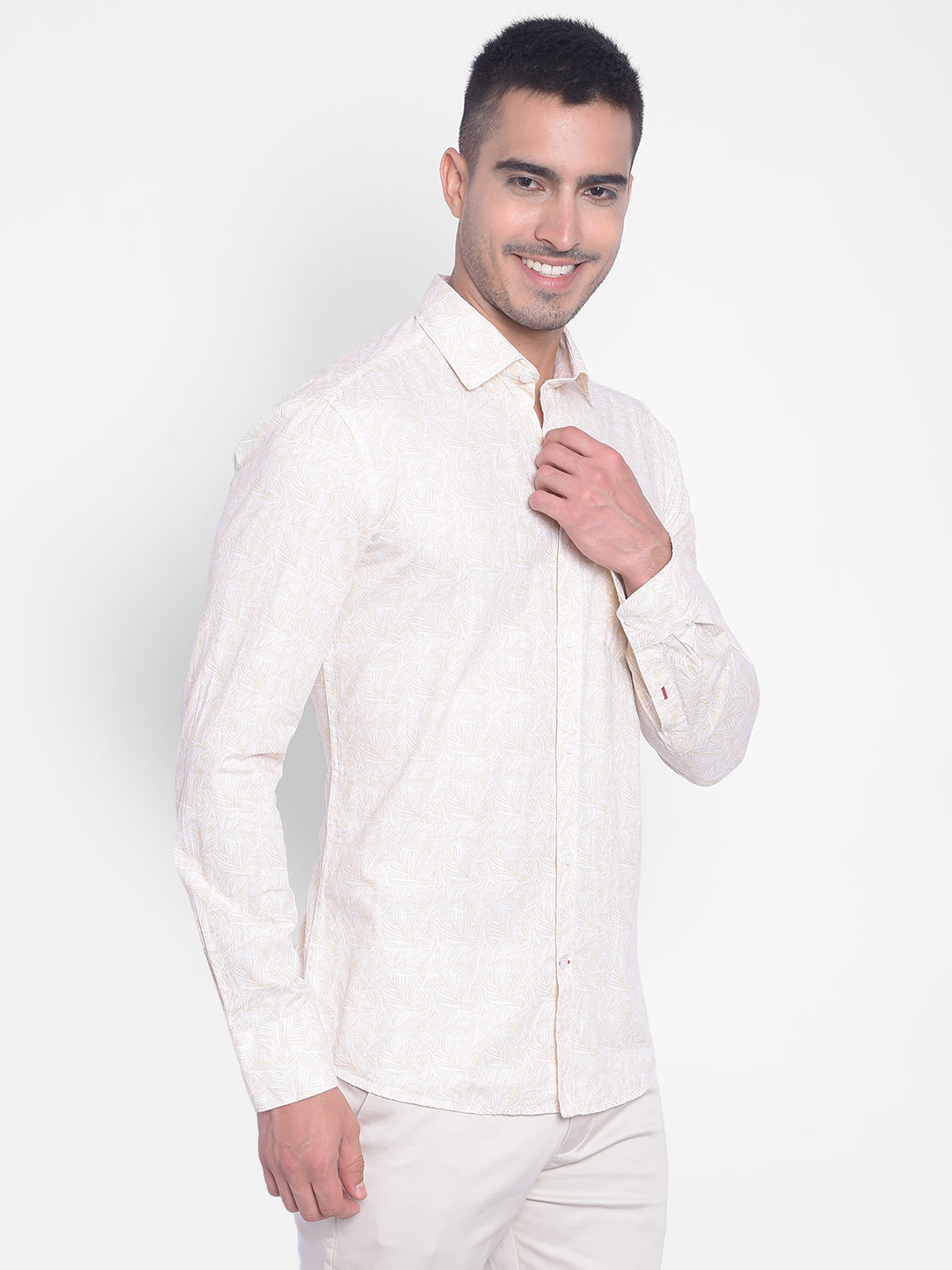 Cream Printed Shirt-Men Jeans-Crimsoune Club