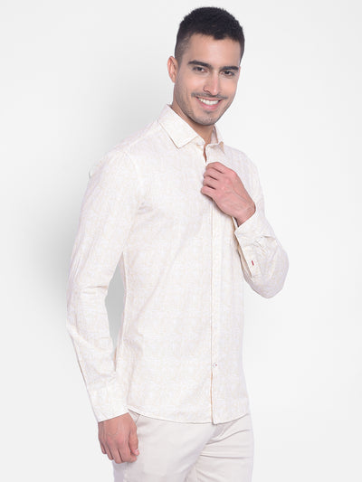 Cream Printed Shirt-Men Jeans-Crimsoune Club