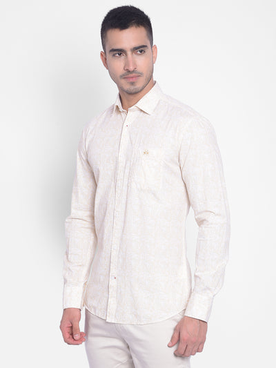 Cream Printed Shirt-Men Jeans-Crimsoune Club