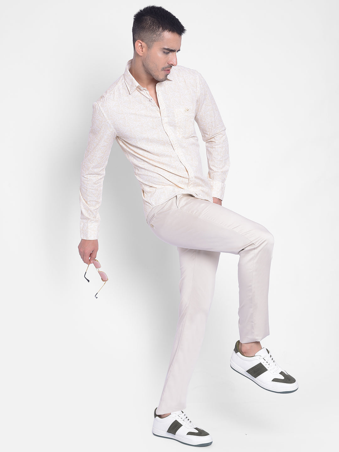 Cream Printed Shirt-Men Jeans-Crimsoune Club