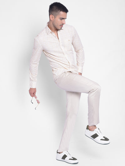 Cream Printed Shirt-Men Jeans-Crimsoune Club