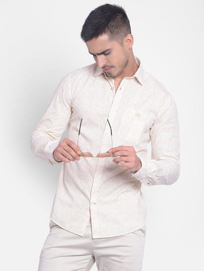 Cream Printed Shirt-Men Jeans-Crimsoune Club