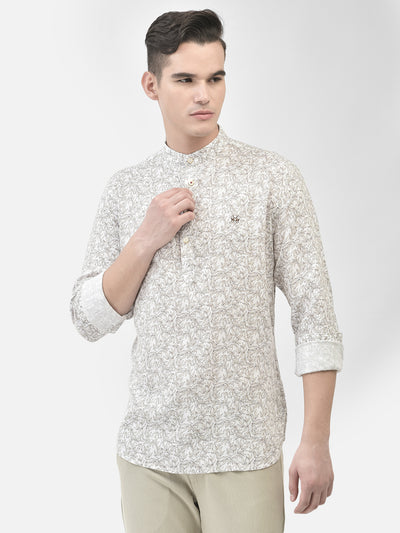 White Printed Floral Kurta-Men kurtas-Crimsoune Club