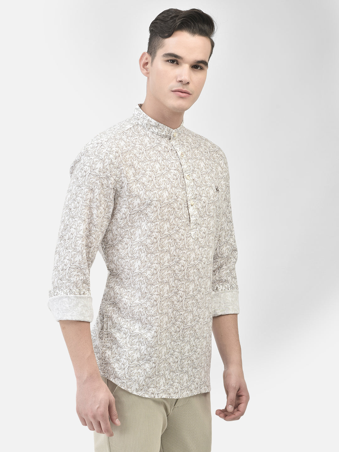 White Printed Floral Kurta-Men kurtas-Crimsoune Club